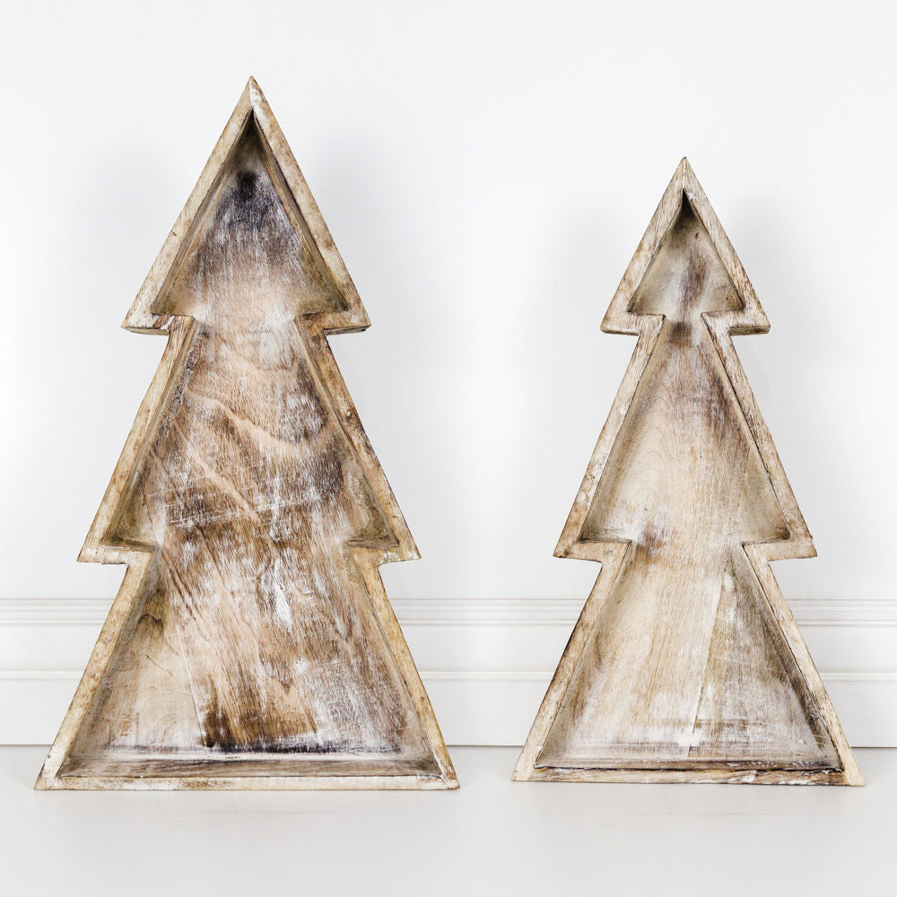 Wooden Christmas Tree Ornaments, Set of 2