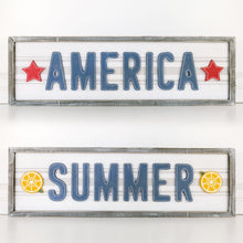 Load image into Gallery viewer, "Summer" Lemon & "America" Star Reversible Wood Sign