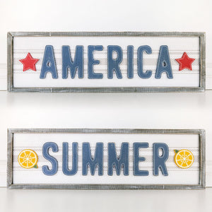 "Summer" Lemon & "America" Star Reversible Wood Sign