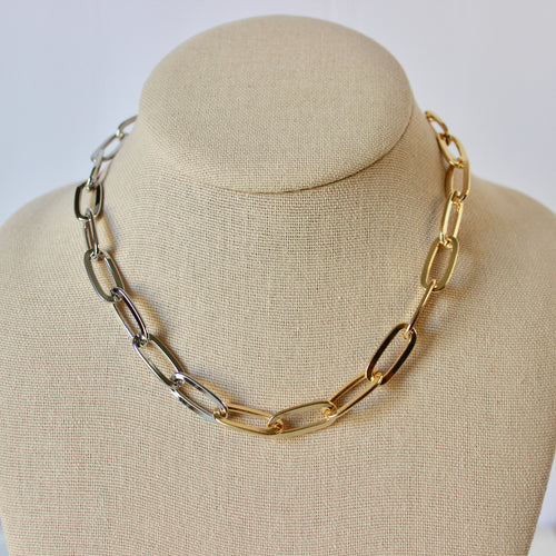 2-Tone Paper Clip Layering Chain Necklace