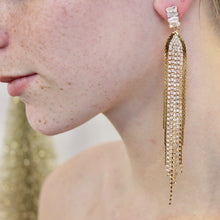 Load image into Gallery viewer, Stacked Crystal Dangle Fringe Earrings |Gold