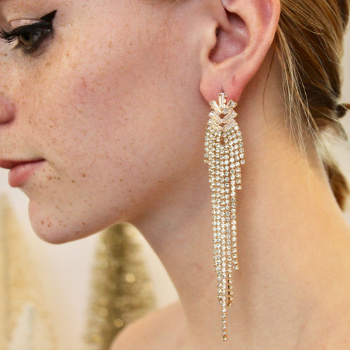 Crystal & Rhinestone Fringe Earrings | Gold or Silver