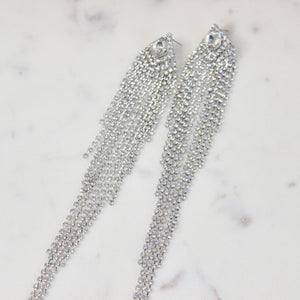 Rhinestone Fringe Shoulder-Duster Earrings | Silver & Gold