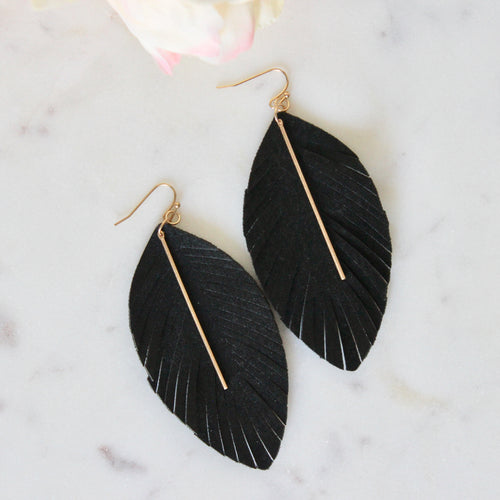 Fringed Leather Earrings with Gold Bar