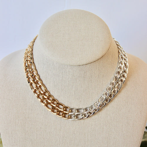2-Tone Chain Double Chain Choker Layering Necklace