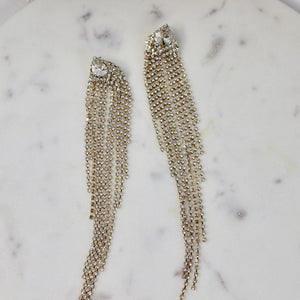 Rhinestone Fringe Shoulder-Duster Earrings | Silver & Gold