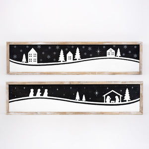 Nativity Snow Scene Reversible Wood-Framed Sign